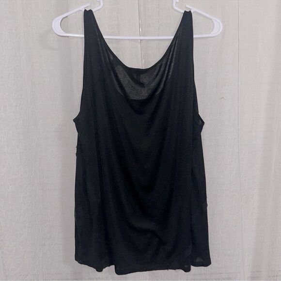 Eileen Fisher L Black Ribbon Detail Fine Knit Soft Relaxed Fit Tank Top - Picture 2 of 11